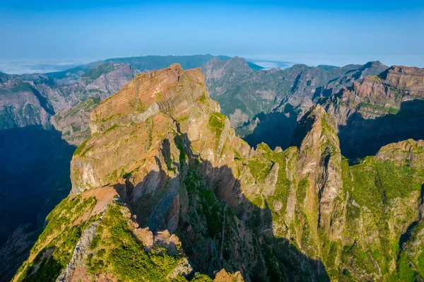 Aerial view of the mountains range in Madeira Island during a sunset — Fotografia de Stock