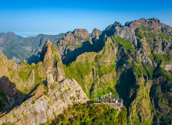 Aerial view of the mountains range in Madeira Island with a views balcony — Fotografia de Stock
