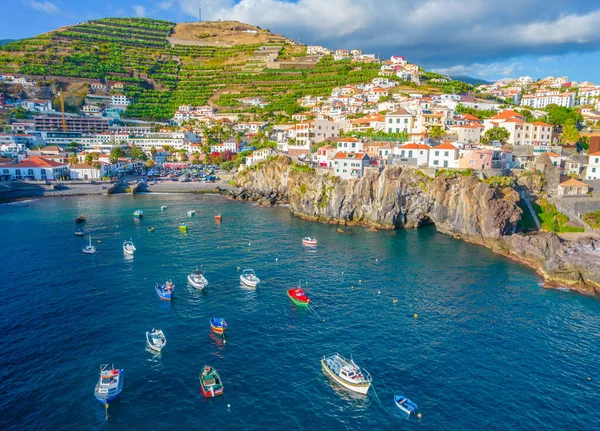 Aerial drone view of Camara de Lobos village panorama near to Funchal, Madeira