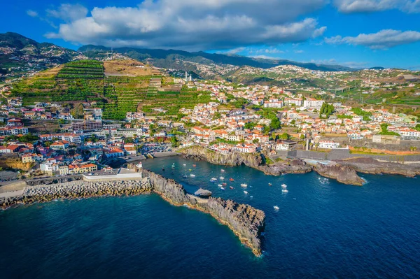 Aerial drone view of Camara de Lobos village panorama near to Funchal, Madeira
