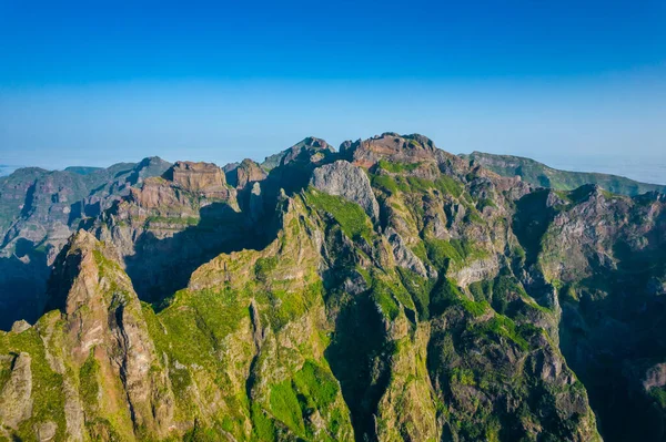 Aerial view of the mountains range in Madeira Island during a sunset — Fotografia de Stock