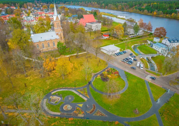 Aerial panoramic view of SPA resort Birstonas city in Lithuania on Nemunas shore — Stock Photo, Image