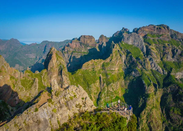 Aerial view of the mountains range in Madeira Island with a views balcony — Fotografia de Stock