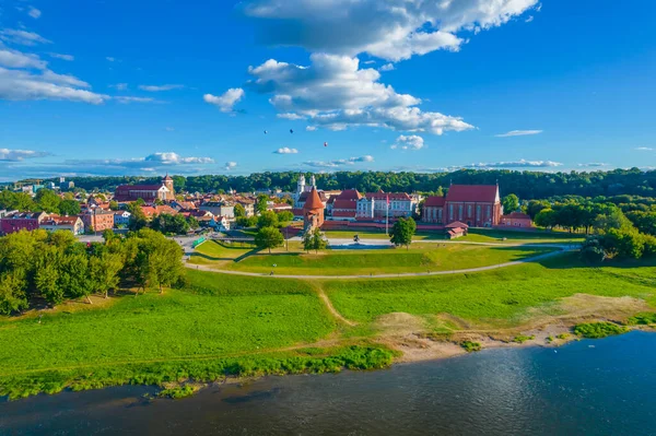 Aerial Photo Kaunas Old Town City Town Hall Square Towers — Stock Photo, Image