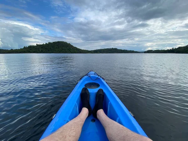 Blue kayak in Loch Lomond on open water — Stock Photo, Image