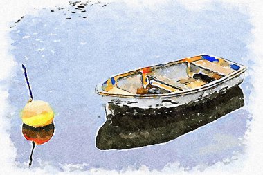 Wooden boat moored on river during summer UK