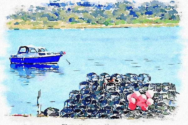 Panelas Pesca Cestas Rede Para Moluscos Lagosta Crivos Peixe Loch — Fotografia de Stock