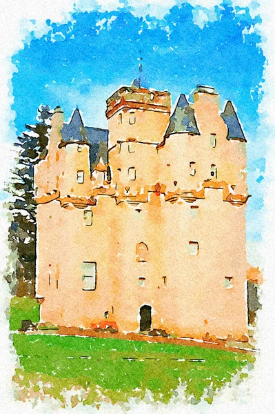 克拉吉瓦尔城堡 英国苏格兰阿伯丁郡的一座粉色男爵式城堡 — 图库照片