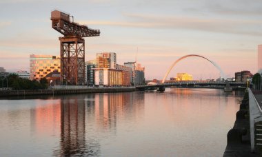 Clydeport Crane at Finnieston next to the Clyde Arc bridge in Glasgow UK