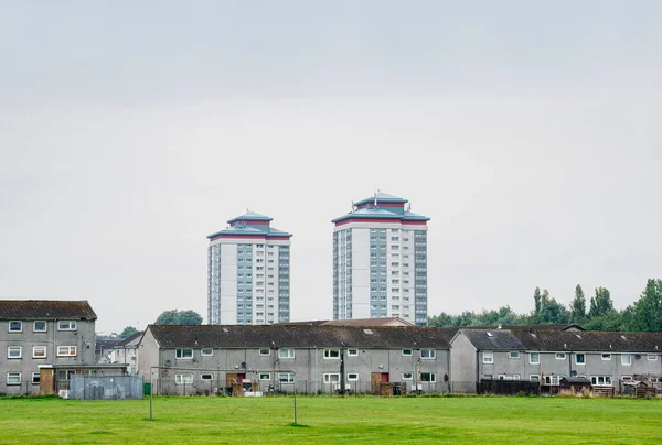 Council flats in poor housing estate with many social welfare issues in Paisley Scotland UK