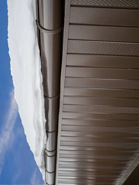 Snow Hanging Roof Drainpipe Drainpipe Covered Snow Heavy Snowstorm City — 图库照片