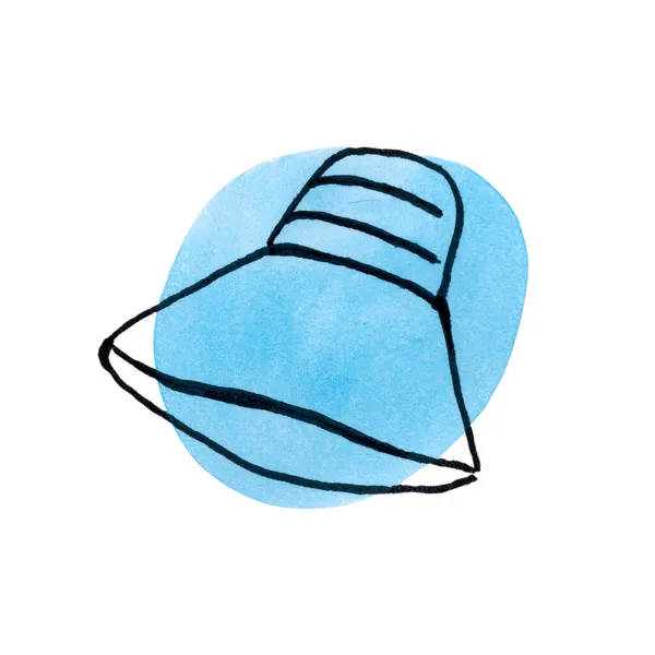 Damenhut auf blauem Aquarellfleck. Eine einzige Zeile. — Stockfoto