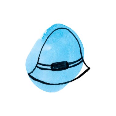 Mavi bir suluboya noktasında dar kenarlı bir kadın şapkası. Tek bir satır.