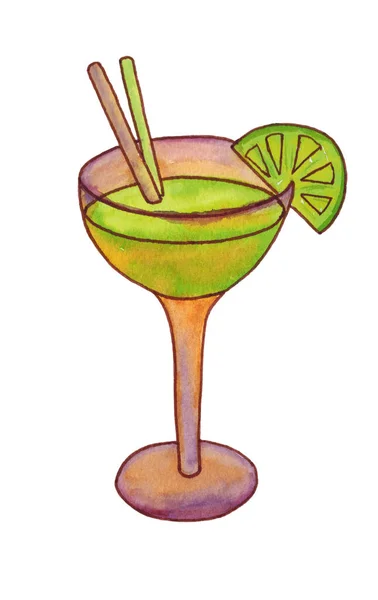 Cocktail in een glas. Gemengde drank met stro en kalk. — Stockfoto