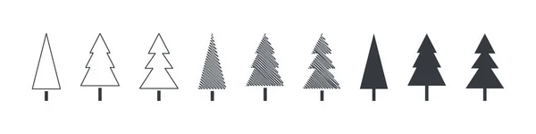 Elementen Voor Kerstmis Ontwerp Kerstbomen Verschillende Stijlen Vectorillustratie — Stockvector