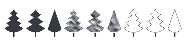 Kerstbomen Elementen Voor Kerstmis Ontwerp Kerstbomen Van Verschillende Vormen Stijlen — Stockvector