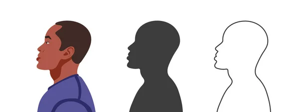 Visage Humain Sur Côté Silhouettes Personnes Dans Trois Styles Différents — Image vectorielle