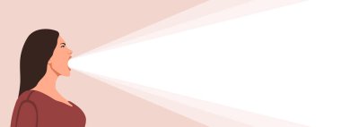 Çığlık atan kadın. Kavramsal arka plan ya da reklam afişi. Vektör illüstrasyonu