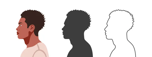 Heads Profile Face Side Silhouettes People Three Different Styles Profile — Stock Vector