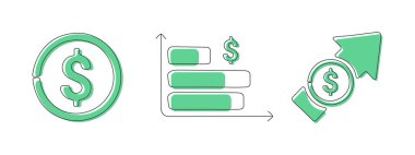 Amerikan Doları 'nın simgesi. Farklı para birimi simgeleri. Para birimi simgesiyle mali tablo. Vektör illüstrasyonu