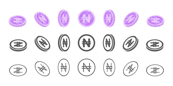 Нигерийские Монеты Наиры Вращение Иконок Разными Углами Анимации Монеты Изометрические — стоковый вектор