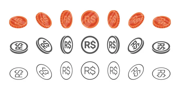 Brasilianische Münzen Rotation Der Symbole Verschiedenen Winkeln Zur Animation Münzen — Stockvektor