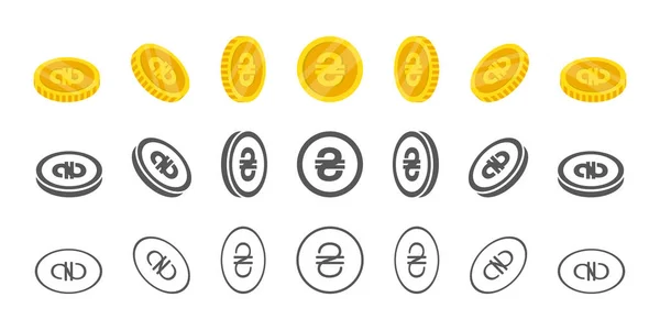 Mynt Ukrainska Hryvnia Rotation Ikoner Olika Vinklar För Animation Mynt — Stock vektor