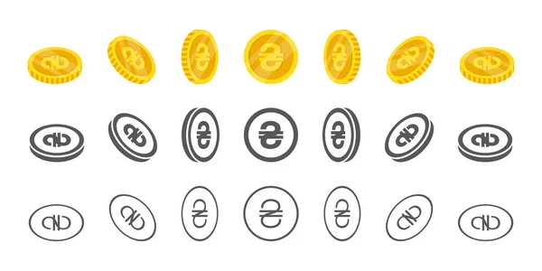 Pièces Monnaie Hryvnia Ukrainienne Rotation Des Icônes Différents Angles Pour — Image vectorielle