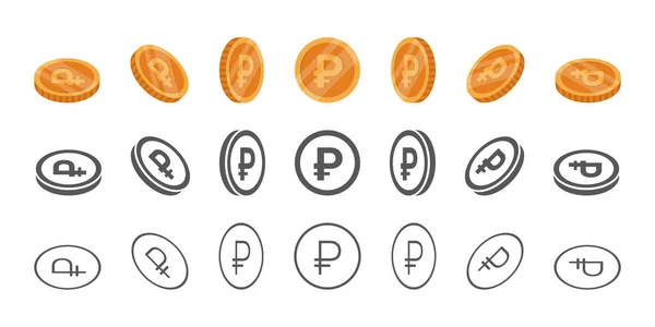 Rublos Moedas Rotação Ícones Ângulos Diferentes Para Animação Moedas Isométrico —  Vetores de Stock