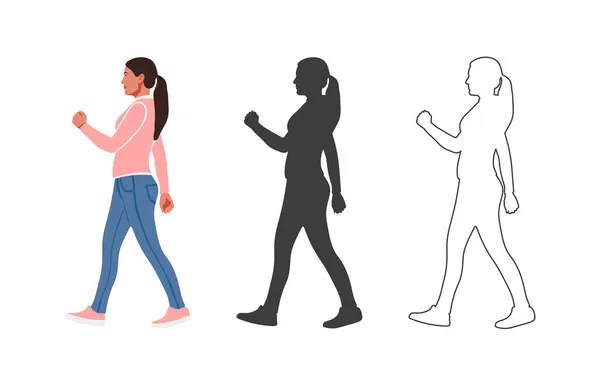 People Walking Girl People Drawn Flat Cartoon Style Vector Illustration — Stock Vector