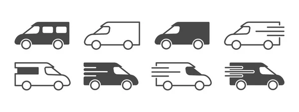 Ícones Entrega Ícones Minivan Simples Ícones Serviço Entrega Ilustração Vetorial —  Vetores de Stock