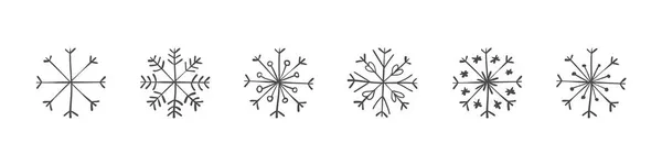 Conjunto Flocos Neve Desenhados Mão Símbolos Neve Flocos Neve Elementos —  Vetores de Stock