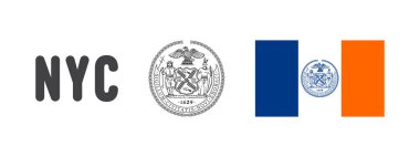 New York 'un eyalet işaretleri. New York Eyaleti rozetleri. New York bayrağı. Vektör illüstrasyonu