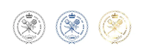 Sceau Queens Badges Queens Les Arrondissements New York Illustration Vectorielle — Image vectorielle