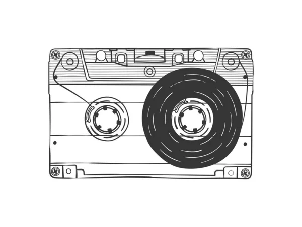 Аудиокассета Компактная Кассета Ручная Аудиокассета Иллюстрация Стиле Эскиза Векторное Изображение — стоковый вектор