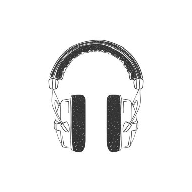 Kulaklıklı kulaklıklar. El yapımı stüdyo kulaklıkları. Çizim tarzında illüstrasyon. Vektör resmi