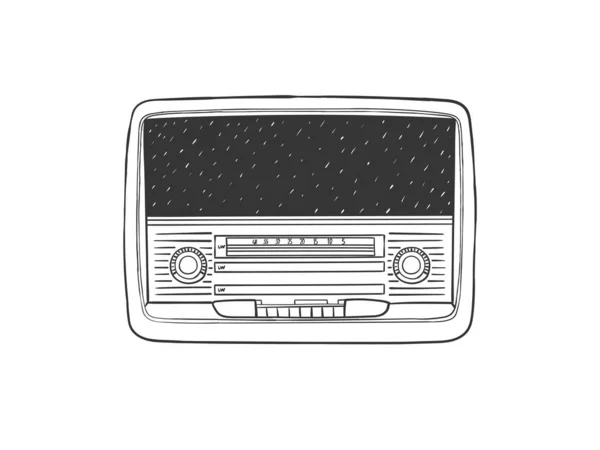 Radio Ontvanger Retro Met Hand Getekende Radio Ontvanger Illustratie Schetsstijl — Stockvector