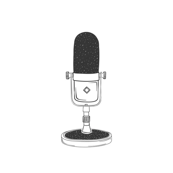Studio Mikrofon Retro Ručně Kreslený Mikrofon Ilustrace Stylu Náčrtku Vektorový — Stockový vektor