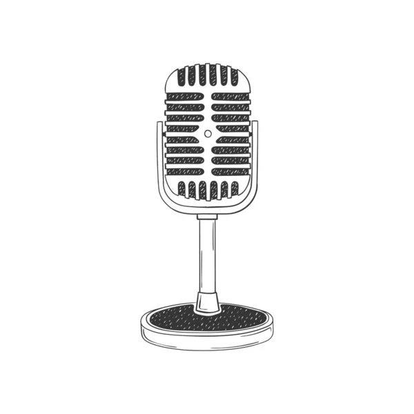 Klasický Mikrofon Retro Ručně Kreslený Mikrofon Ilustrace Stylu Náčrtku Vektorový — Stockový vektor