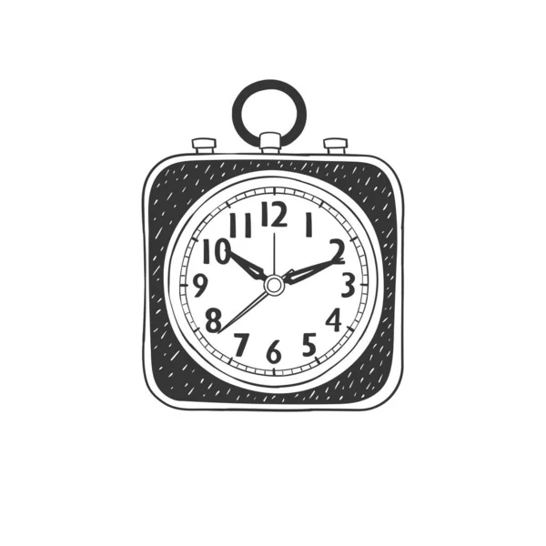 Reloj Despertador Reloj Mesa Cuadrado Dibujado Mano Ilustración Estilo Boceto — Vector de stock