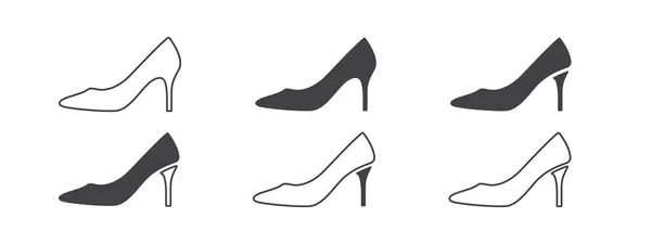Női Cipők Női Cipő Ikonok Ikonok Lapos Lineáris Stílusban Vektorgrafika — Stock Vector