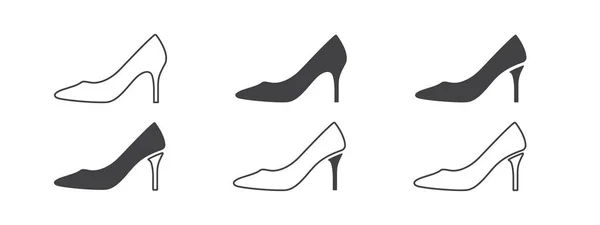 Vrouwenschoenen Vrouwen Schoenen Iconen Pictogrammen Platte Lineaire Stijl Vectorgrafieken — Stockvector