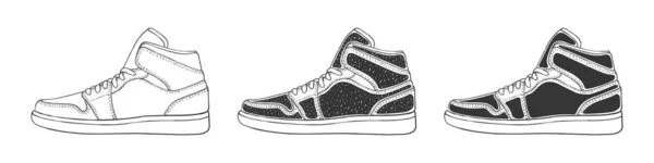 Modern Sneakers Set Sneaker Icons Fashion Footwear Hand Drawn Style — Vetor de Stock