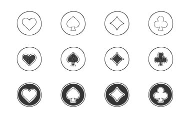 Card suit icons. Symbols of cards suit. Playing card suit hand drawn. Vector image