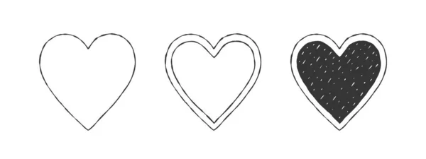 心のセット 質感と黒の心 手描きの心 ベクターイラスト — ストックベクタ