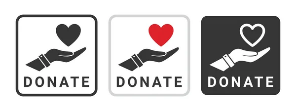 捐赠的图标 手上有心脏徽章 慈善偶像 捐赠相关的标志 矢量说明 — 图库矢量图片