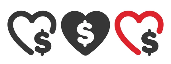 Iconos Donación Corazón Con Signo Dólar Iconos Caridad Donaciones Relacionadas — Vector de stock