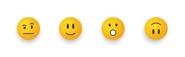 Duygusal gülümseme. Çizgi film emoji seti. Gülen suratlar merakla. Vektör illüstrasyonu