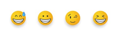Duygusal gülümseme. Çizgi film emoji seti. Gülen surat simgeleri. Vektör illüstrasyonu