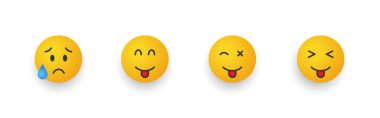 Icon gülümse Emoji. Çizgi film emoji seti. Smiley farklı tepkilerle karşı karşıya. Vektör illüstrasyonu